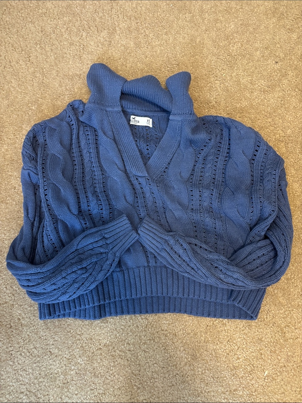 Hollister Navy Blue Cable-Knit V-Neck Sweater